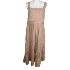 Aura boho tiered crochet lace blush color sleeveless maxi sundress size L